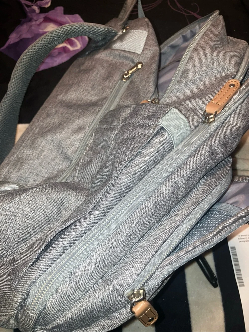 Rivalino canvas back pack nwot , 5 zip pockets , adult medium size,gray